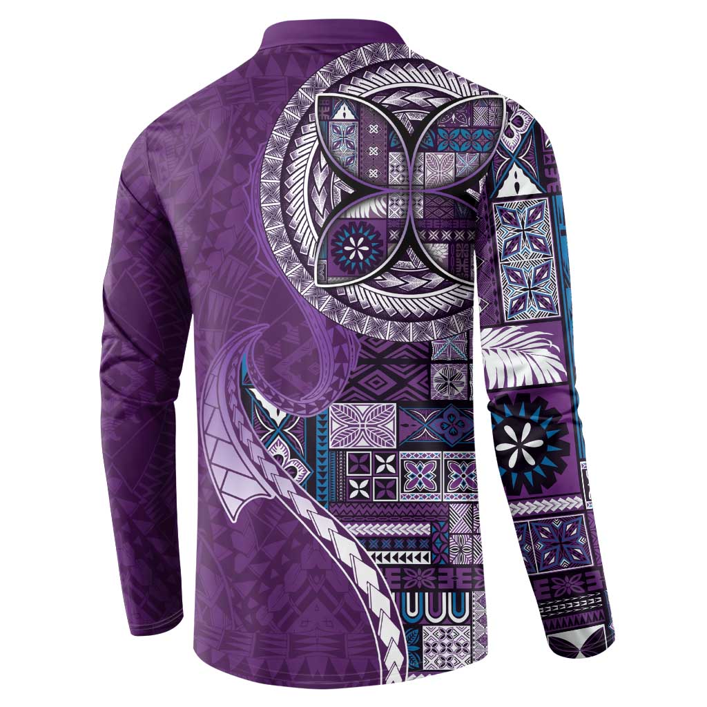 Samoan Siapo Art Tattoo Polynesian Pattern Button Sweatshirt Purple Color LT03 - Polynesian Pride