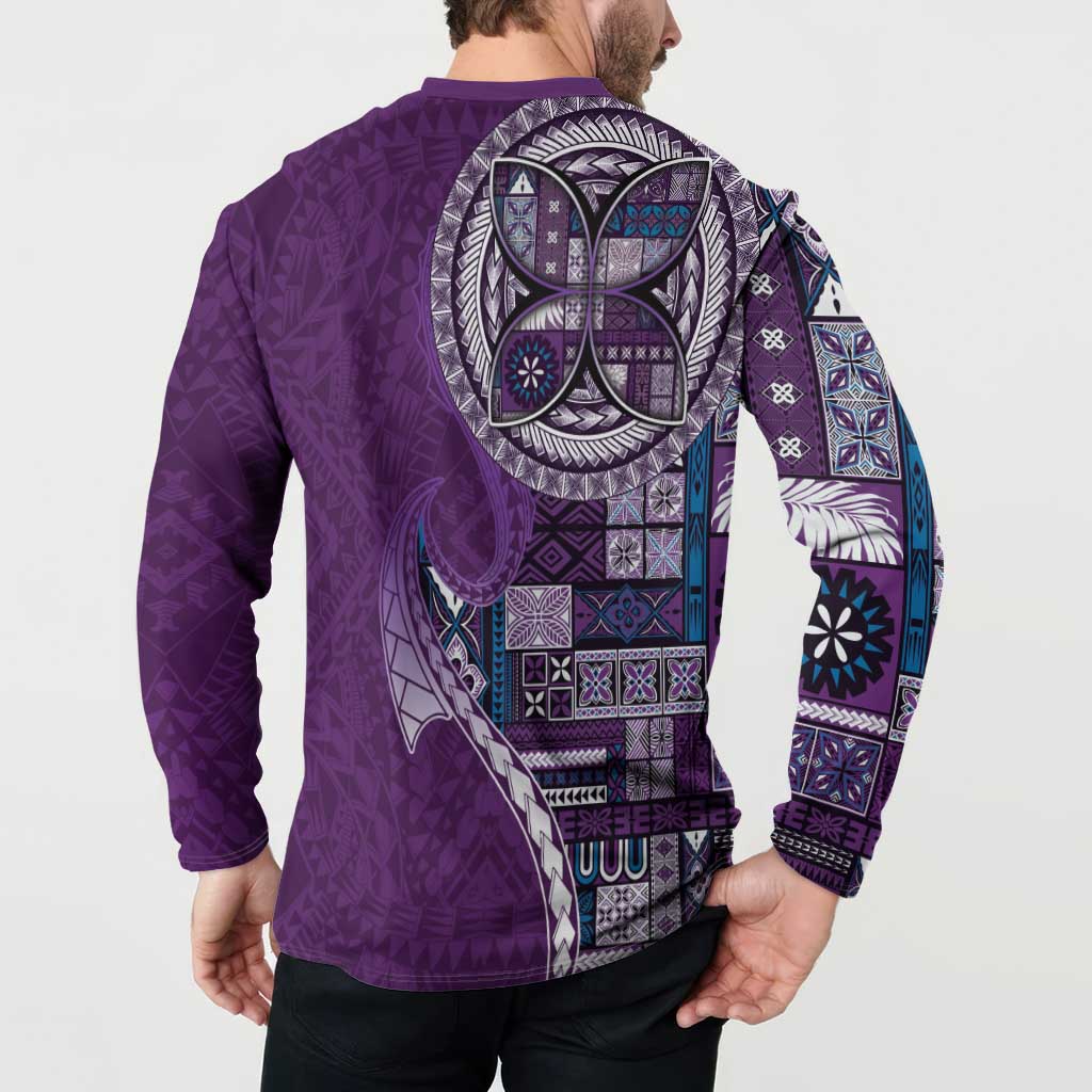 Samoan Siapo Art Tattoo Polynesian Pattern Button Sweatshirt Purple Color LT03 - Polynesian Pride