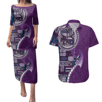 Samoan Siapo Art Tattoo Polynesian Pattern Couples Matching Puletasi and Hawaiian Shirt Purple Color LT03 Purple - Polynesian Pride
