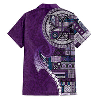 Samoan Siapo Art Tattoo Polynesian Pattern Family Matching Long Sleeve Bodycon Dress and Hawaiian Shirt Purple Color - Polynesian Pride