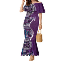 Samoan Siapo Art Tattoo Polynesian Pattern Family Matching Mermaid Dress and Hawaiian Shirt Purple Color - Polynesian Pride