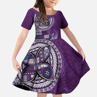 Samoan Siapo Art Tattoo Polynesian Pattern Family Matching Off Shoulder Maxi Dress and Hawaiian Shirt Purple Color - Polynesian Pride