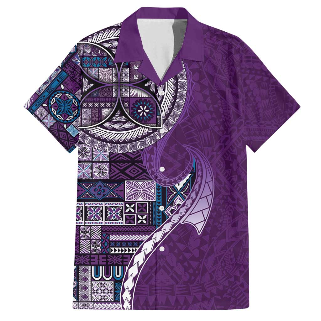 Samoan Siapo Art Tattoo Polynesian Pattern Family Matching Summer Maxi Dress and Hawaiian Shirt Purple Color - Polynesian Pride