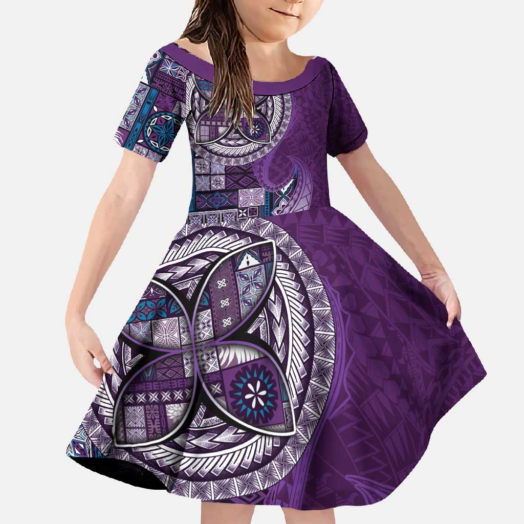 Samoan Siapo Art Tattoo Polynesian Pattern Family Matching Tank Maxi Dress and Hawaiian Shirt Purple Color - Polynesian Pride