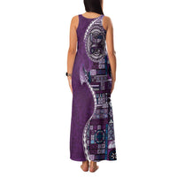 Samoan Siapo Art Tattoo Polynesian Pattern Family Matching Tank Maxi Dress and Hawaiian Shirt Purple Color - Polynesian Pride