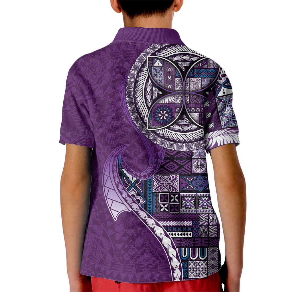 Samoan Siapo Art Tattoo Polynesian Pattern Kid Polo Shirt Purple Color - Polynesian Pride