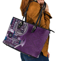 Samoan Siapo Art Tattoo Polynesian Pattern Leather Tote Bag Purple Color - Polynesian Pride