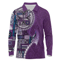 Samoan Siapo Art Tattoo Polynesian Pattern Long Sleeve Polo Shirt Purple Color - Polynesian Pride