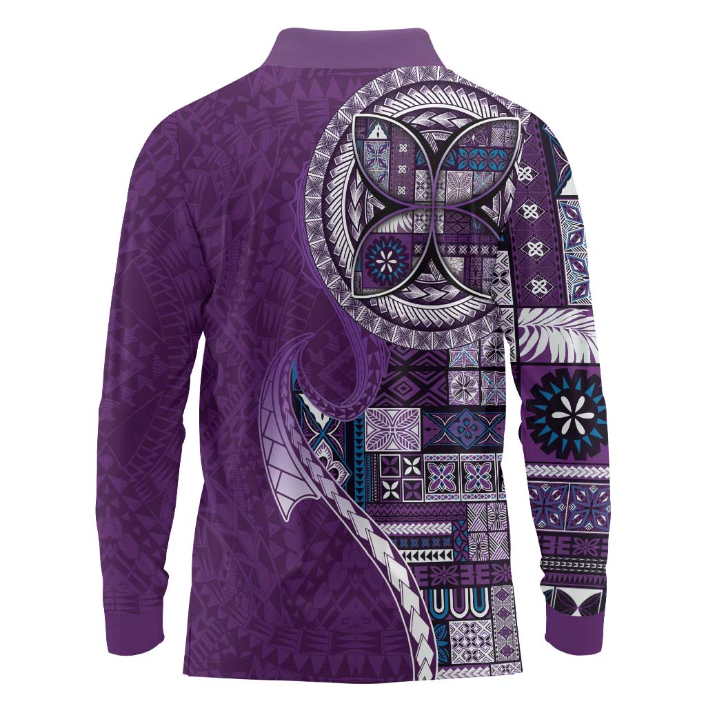 Samoan Siapo Art Tattoo Polynesian Pattern Long Sleeve Polo Shirt Purple Color - Polynesian Pride