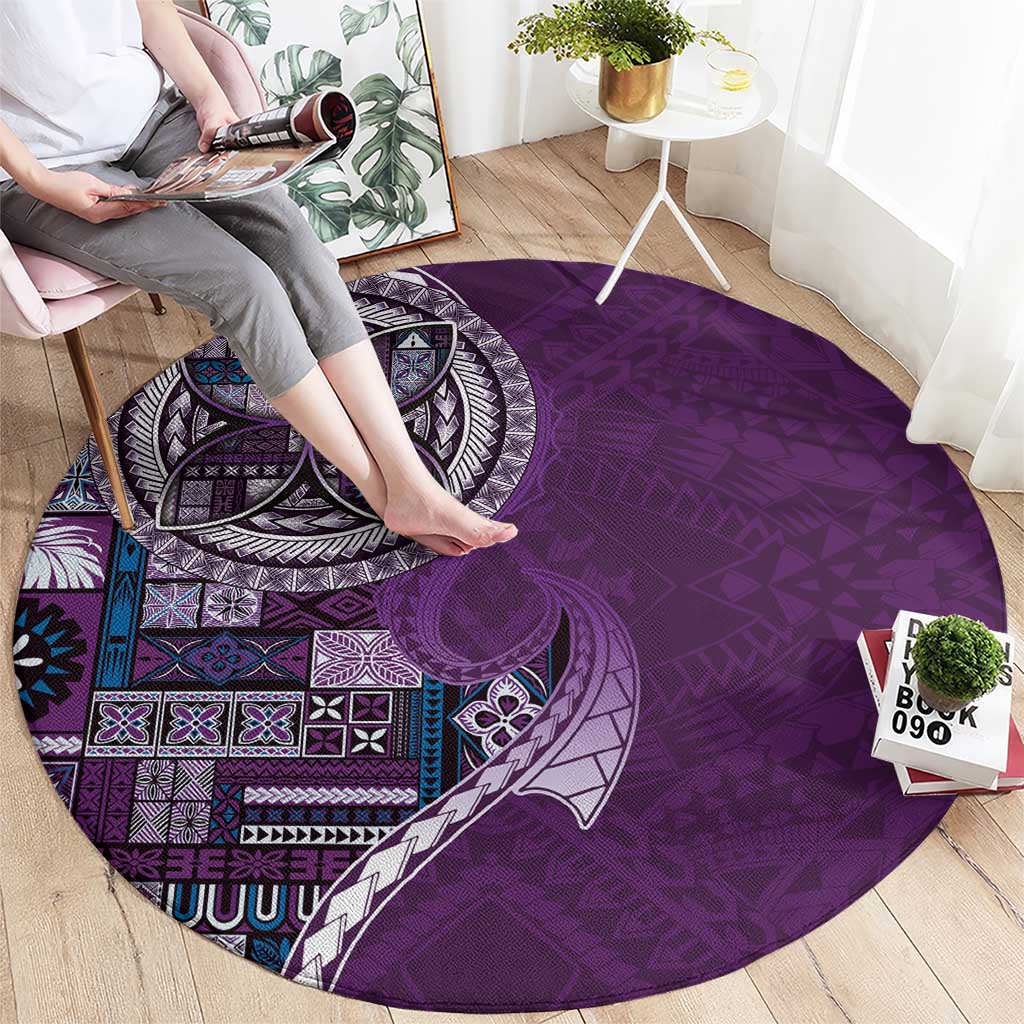 Samoan Siapo Art Tattoo Polynesian Pattern Round Carpet Purple Color - Polynesian Pride