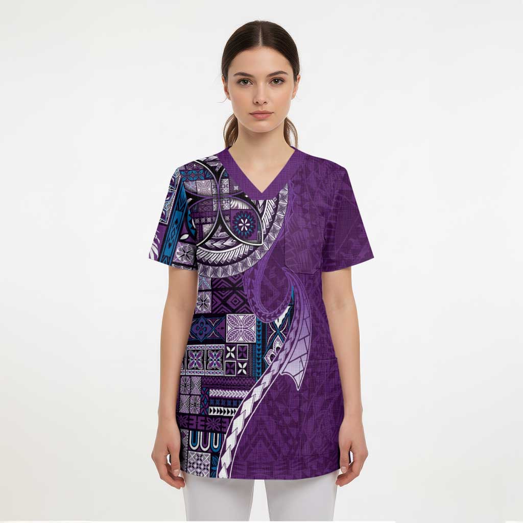 Samoan Siapo Art Tattoo Polynesian Pattern Scrub Top Purple Color LT03 - Polynesian Pride