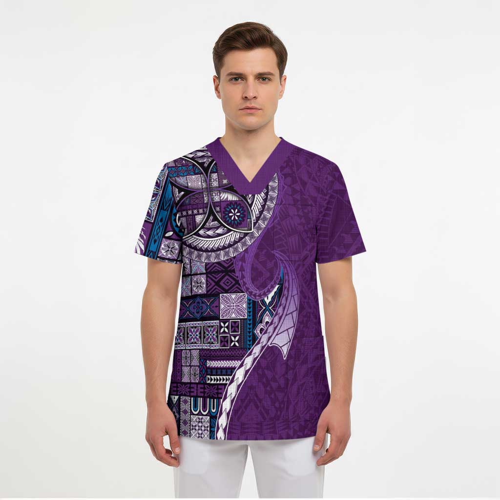 Samoan Siapo Art Tattoo Polynesian Pattern Scrub Top Purple Color LT03 - Polynesian Pride