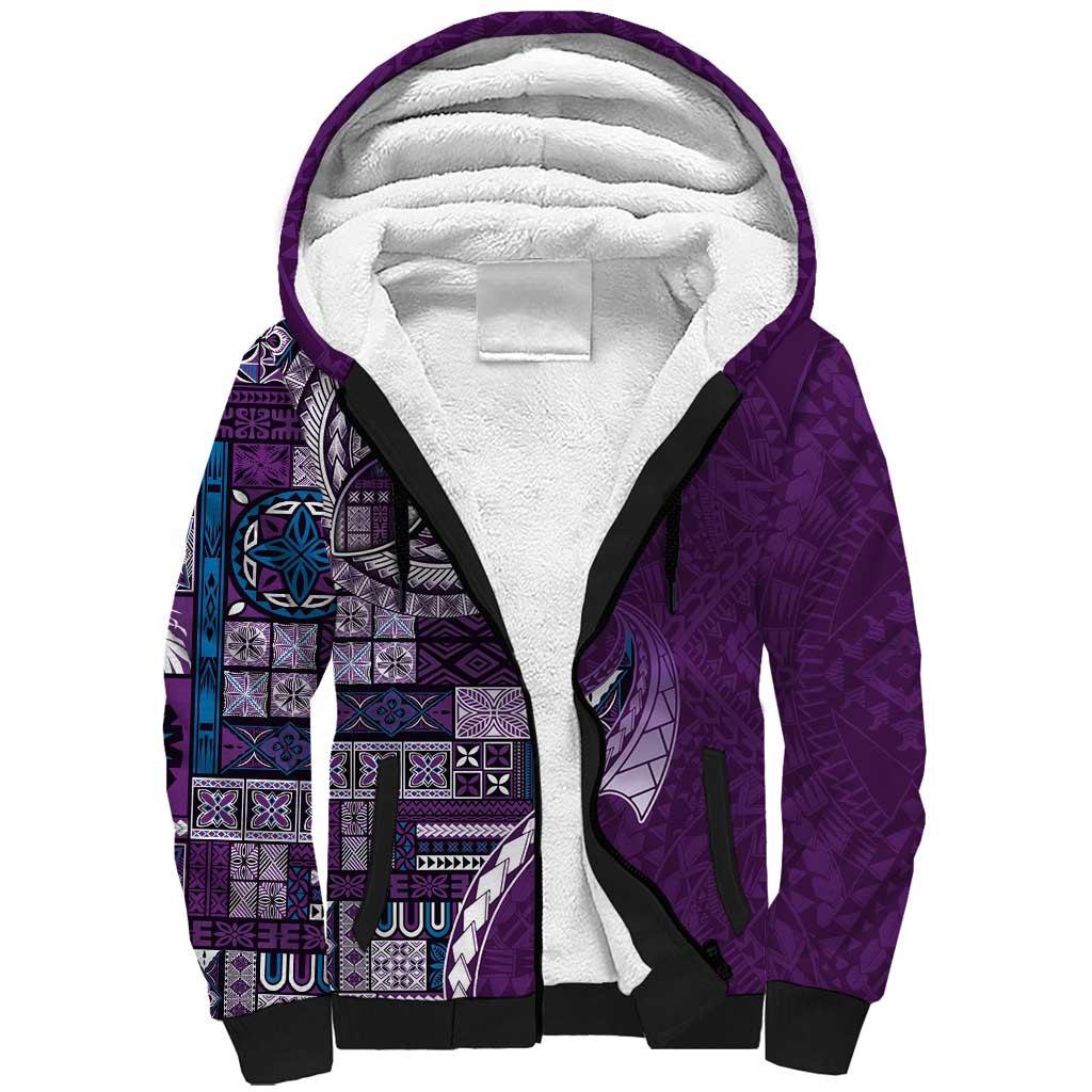 Samoan Siapo Art Tattoo Polynesian Pattern Sherpa Hoodie Purple Color LT03 Unisex Purple - Polynesian Pride