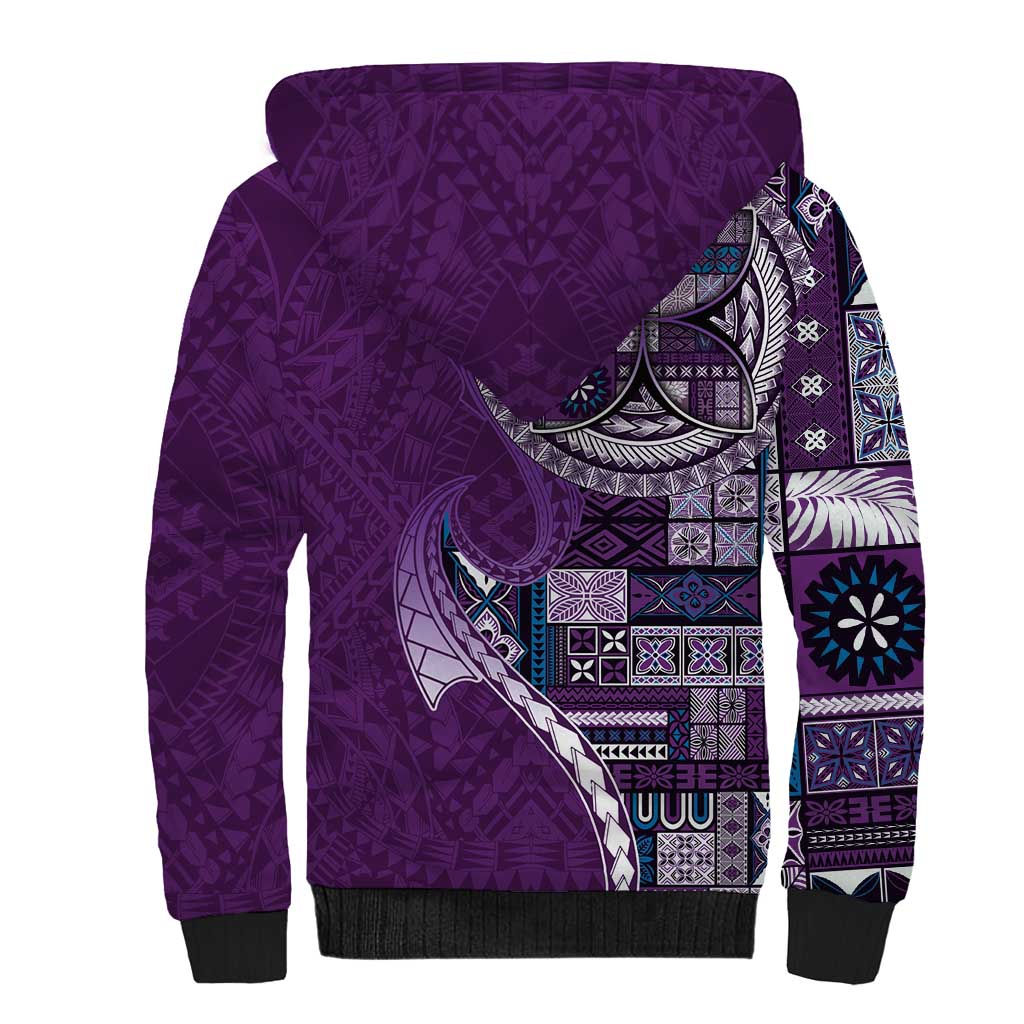 Samoan Siapo Art Tattoo Polynesian Pattern Sherpa Hoodie Purple Color LT03 - Polynesian Pride