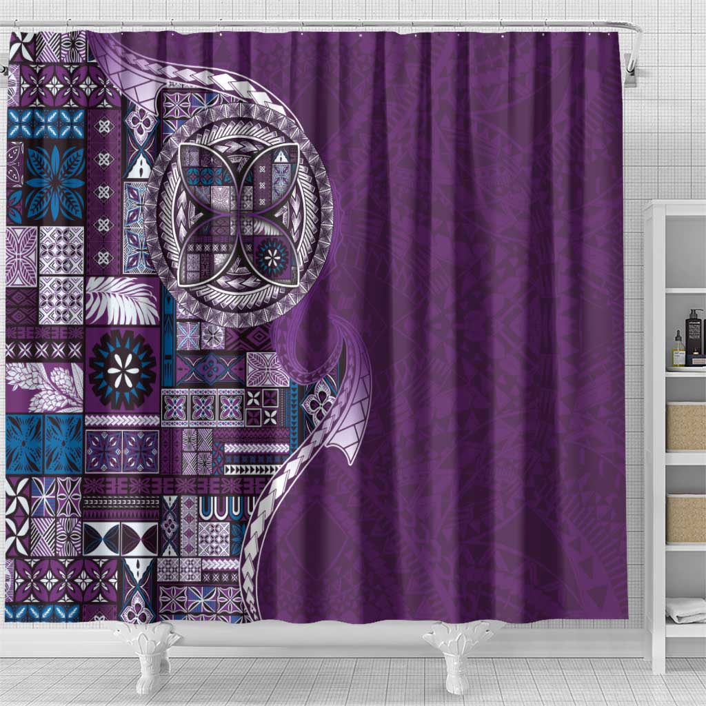 Samoan Siapo Art Tattoo Polynesian Pattern Shower Curtain Purple Color - Polynesian Pride