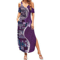 Samoan Siapo Art Tattoo Polynesian Pattern Summer Maxi Dress Purple Color - Polynesian Pride