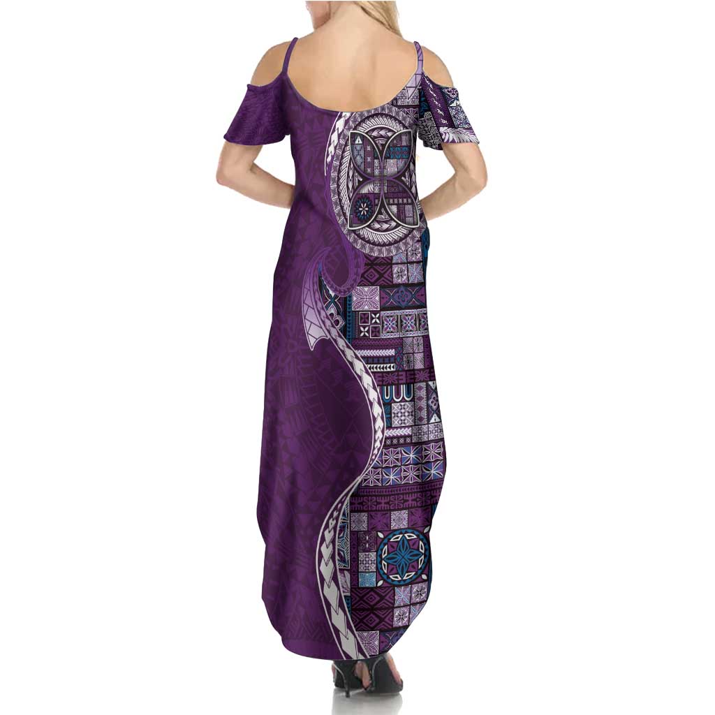 Samoan Siapo Art Tattoo Polynesian Pattern Summer Maxi Dress Purple Color - Polynesian Pride