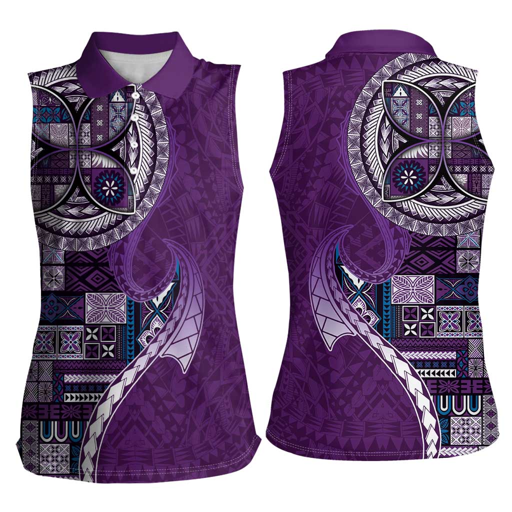 Samoan Siapo Art Tattoo Polynesian Pattern Women Sleeveless Polo Shirt Purple Color - Polynesian Pride