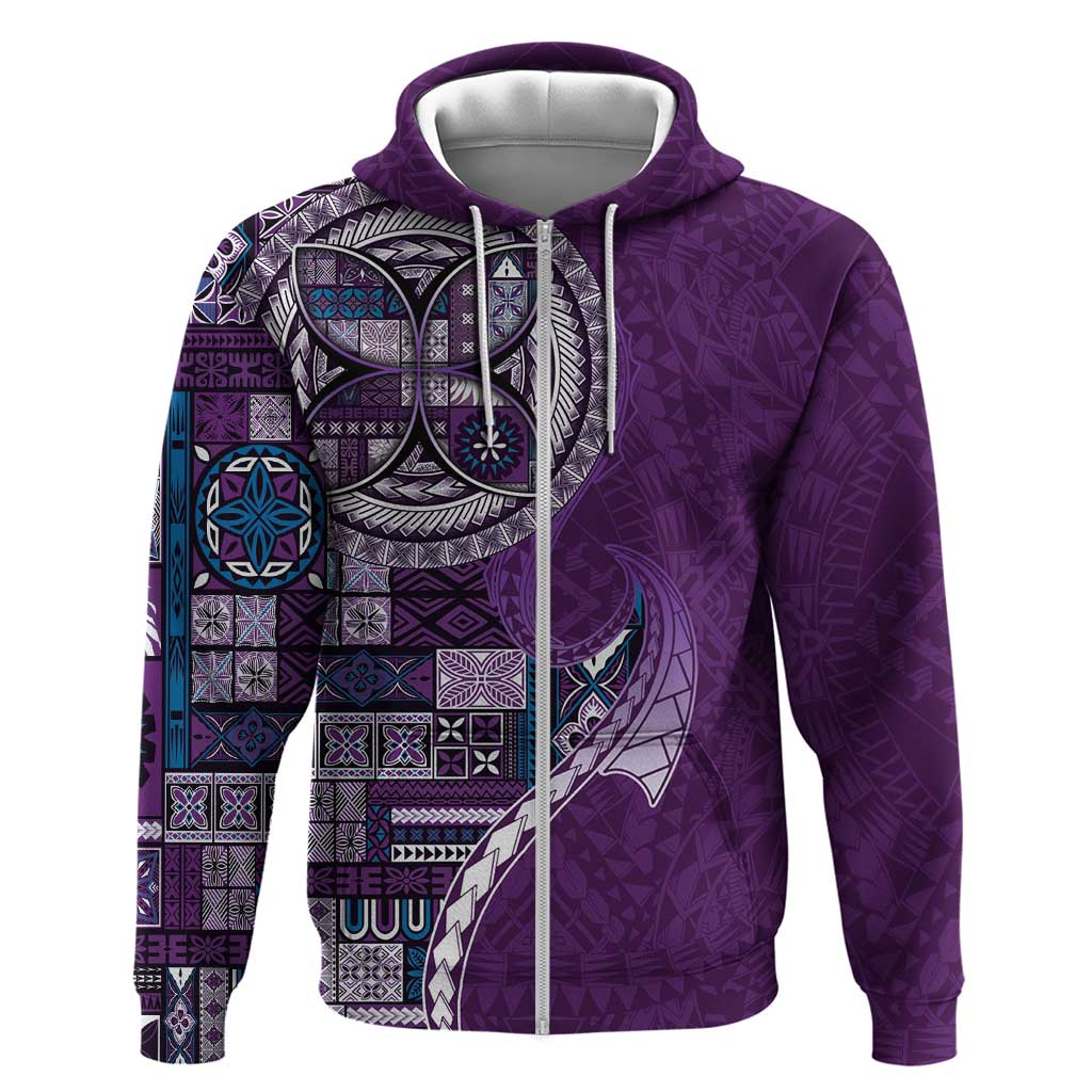 Samoan Siapo Art Tattoo Polynesian Pattern Zip Hoodie Purple Color - Polynesian Pride