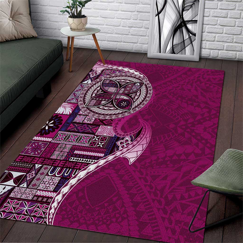 Samoan Siapo Art Tattoo Polynesian Pattern Area Rug Pink Color - Polynesian Pride