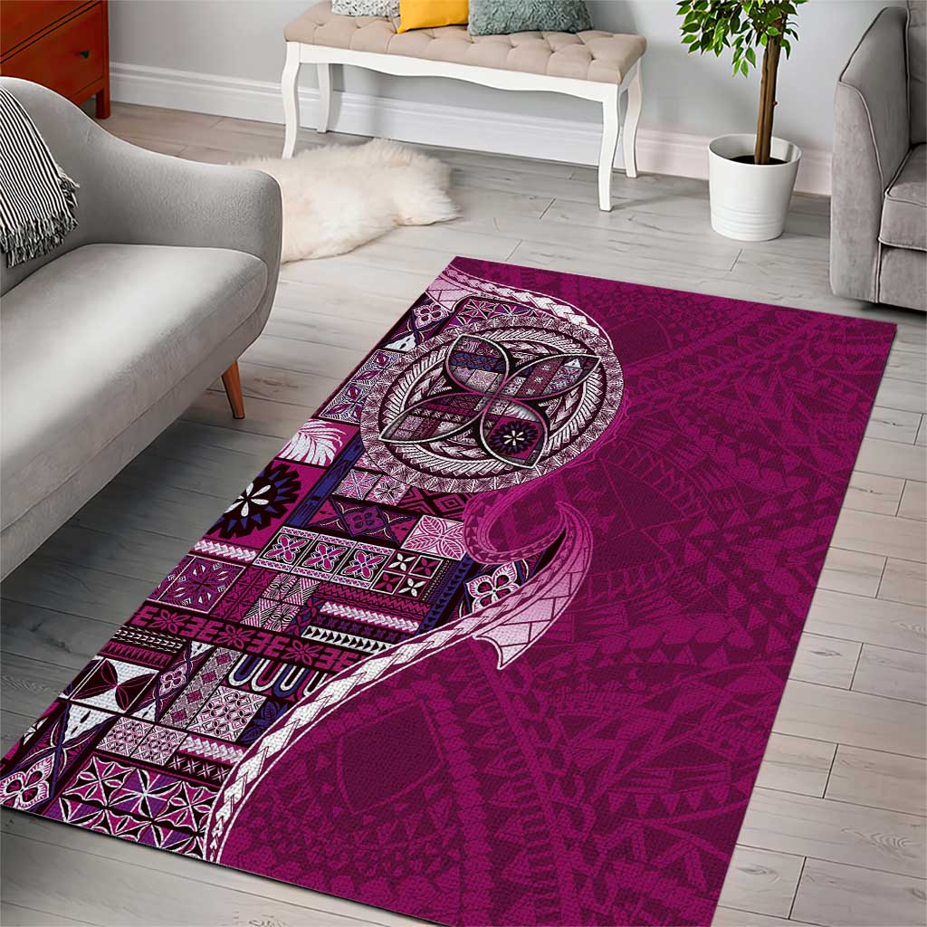 Samoan Siapo Art Tattoo Polynesian Pattern Area Rug Pink Color - Polynesian Pride