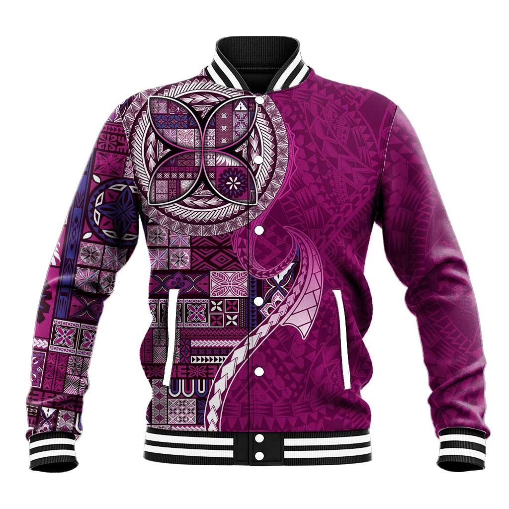 Samoan Siapo Art Tattoo Polynesian Pattern Baseball Jacket Pink Color LT03 Unisex Pink - Polynesian Pride