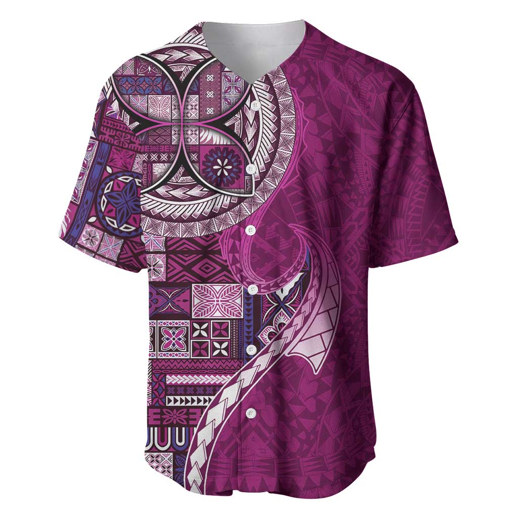 Samoan Siapo Art Tattoo Polynesian Pattern Baseball Jersey Pink Color - Polynesian Pride