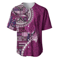 Samoan Siapo Art Tattoo Polynesian Pattern Baseball Jersey Pink Color - Polynesian Pride