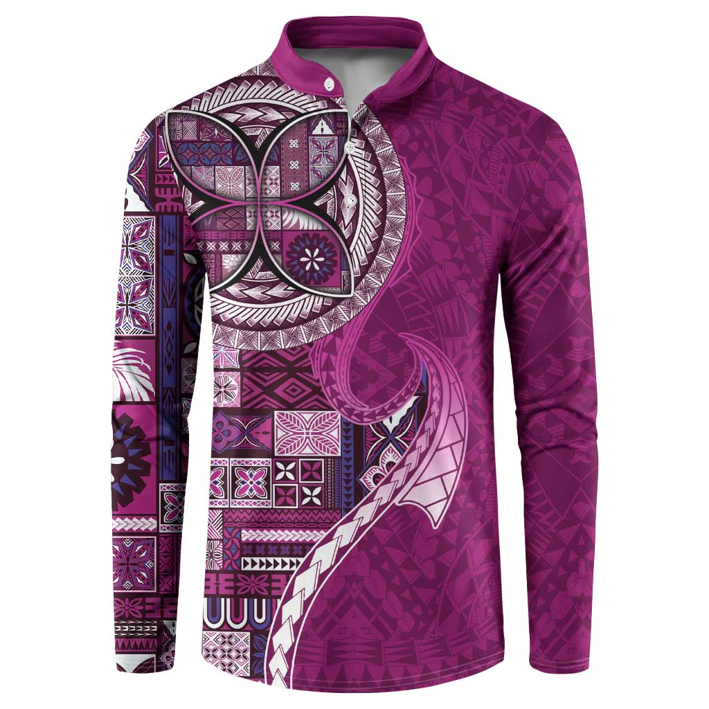 Samoan Siapo Art Tattoo Polynesian Pattern Button Sweatshirt Pink Color LT03 Pink - Polynesian Pride