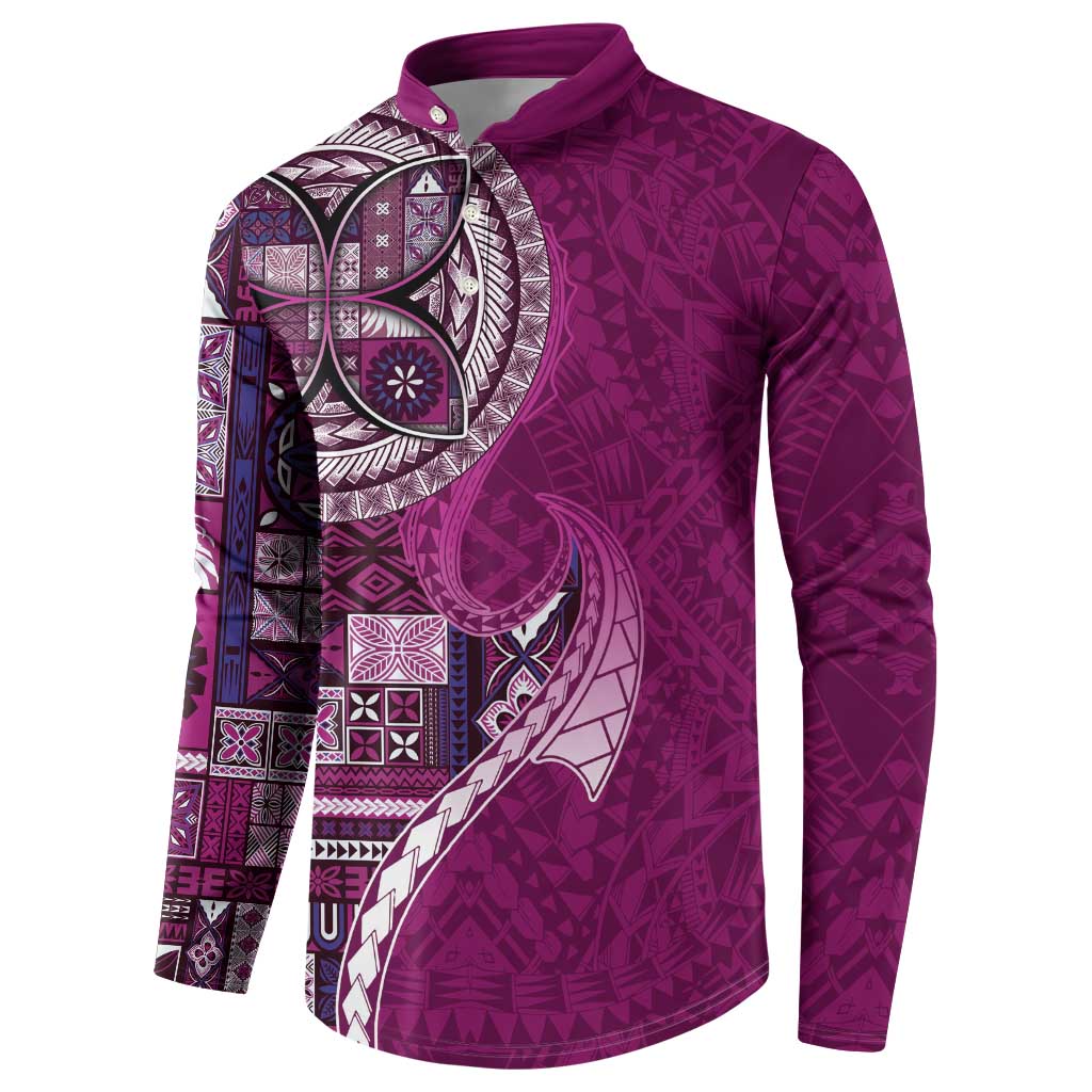 Samoan Siapo Art Tattoo Polynesian Pattern Button Sweatshirt Pink Color LT03 - Polynesian Pride