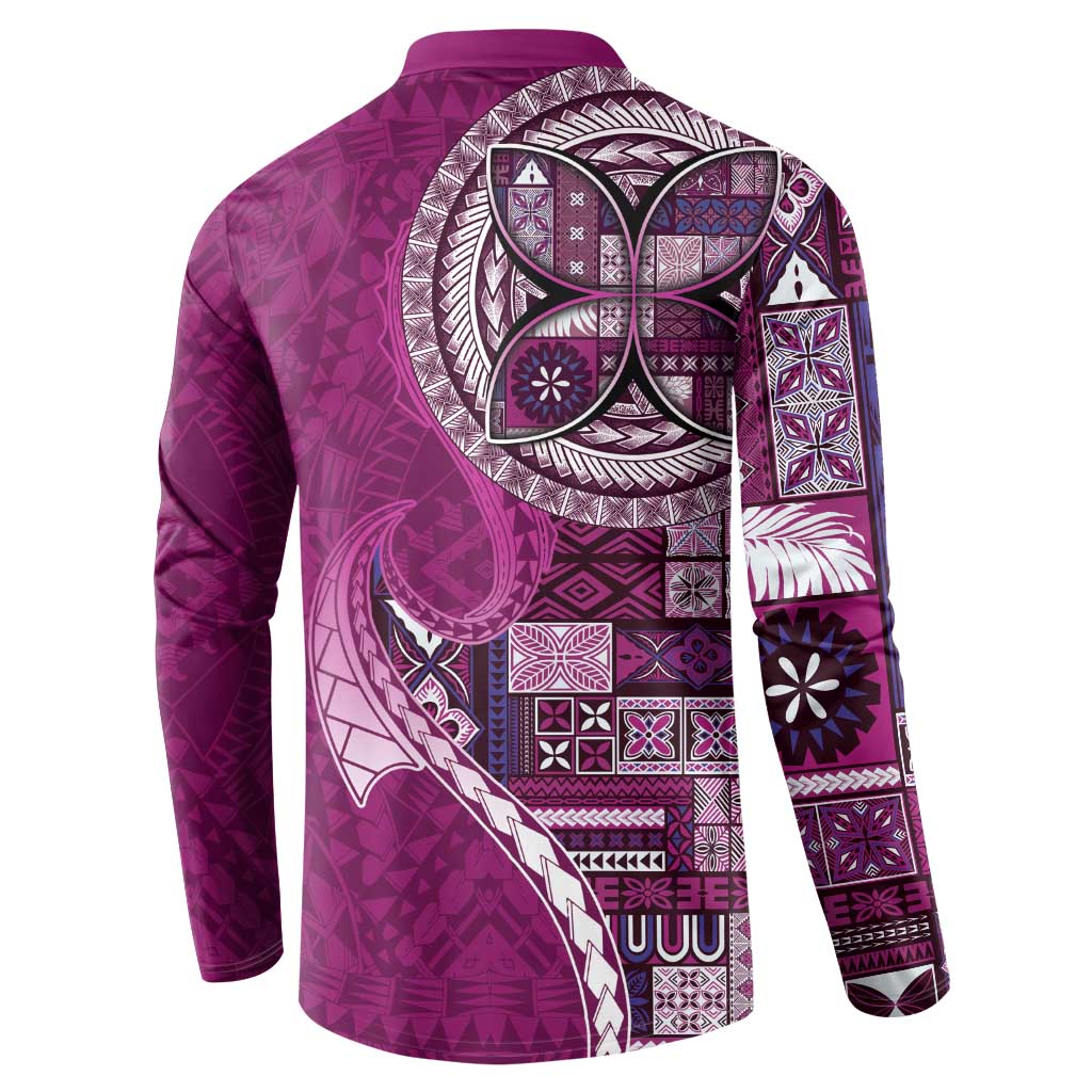 Samoan Siapo Art Tattoo Polynesian Pattern Button Sweatshirt Pink Color LT03 - Polynesian Pride