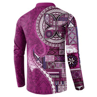 Samoan Siapo Art Tattoo Polynesian Pattern Button Sweatshirt Pink Color LT03 - Polynesian Pride