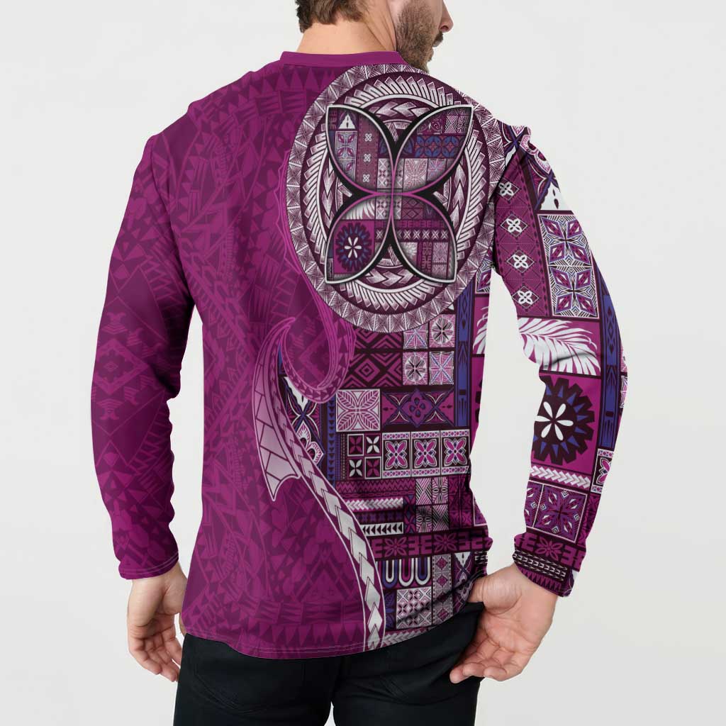 Samoan Siapo Art Tattoo Polynesian Pattern Button Sweatshirt Pink Color LT03 - Polynesian Pride
