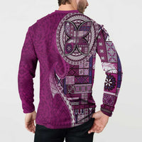 Samoan Siapo Art Tattoo Polynesian Pattern Button Sweatshirt Pink Color LT03 - Polynesian Pride