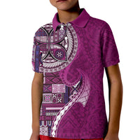 Samoan Siapo Art Tattoo Polynesian Pattern Kid Polo Shirt Pink Color - Polynesian Pride