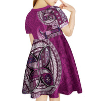Samoan Siapo Art Tattoo Polynesian Pattern Kid Short Sleeve Dress Pink Color - Polynesian Pride