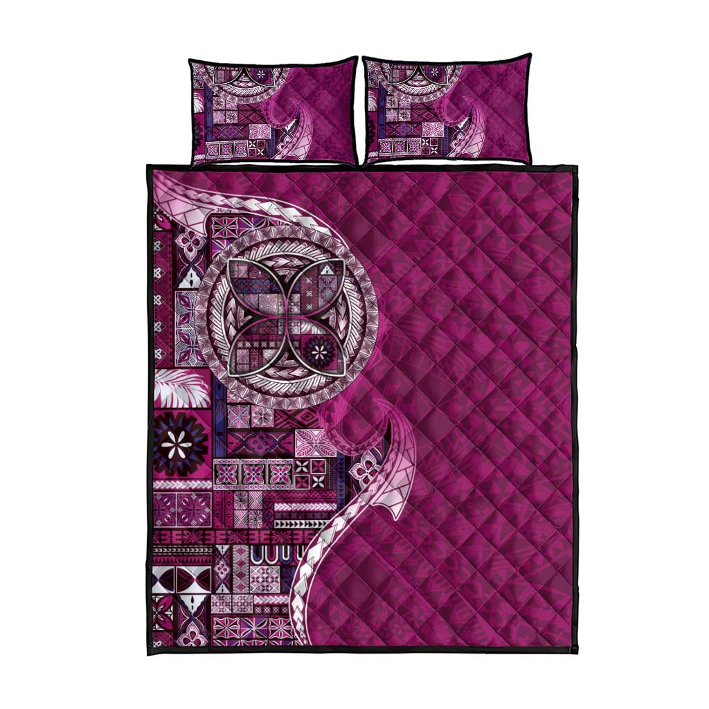 Samoan Siapo Art Tattoo Polynesian Pattern Quilt Bed Set Pink Color - Polynesian Pride