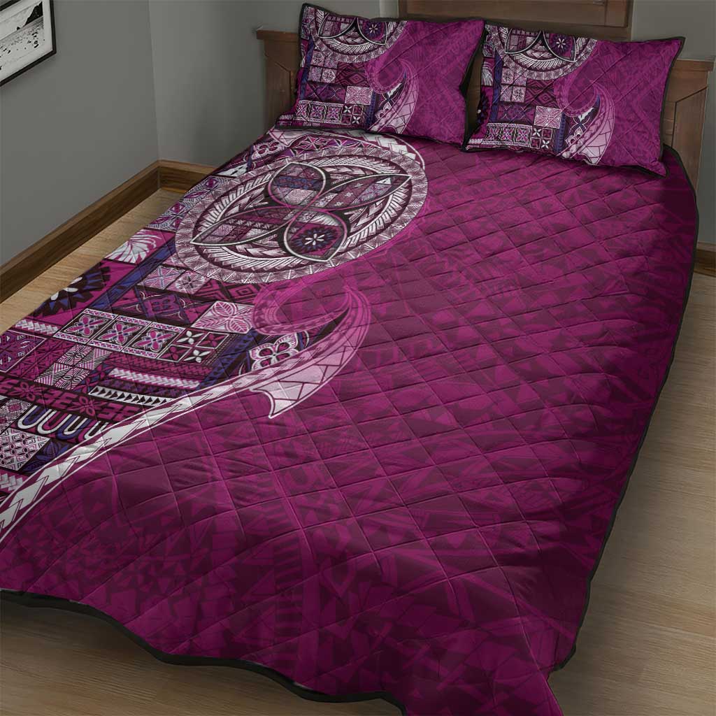 Samoan Siapo Art Tattoo Polynesian Pattern Quilt Bed Set Pink Color - Polynesian Pride