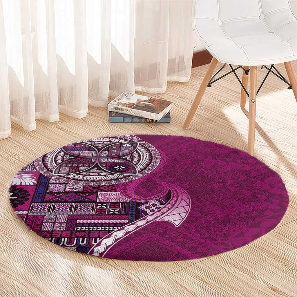 Samoan Siapo Art Tattoo Polynesian Pattern Round Carpet Pink Color - Polynesian Pride