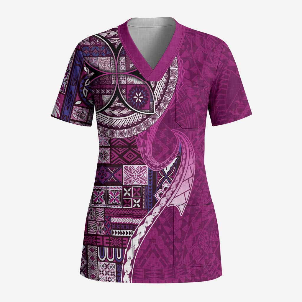 Samoan Siapo Art Tattoo Polynesian Pattern Scrub Top Pink Color LT03 Adult Pink - Polynesian Pride