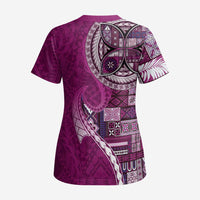 Samoan Siapo Art Tattoo Polynesian Pattern Scrub Top Pink Color LT03 - Polynesian Pride