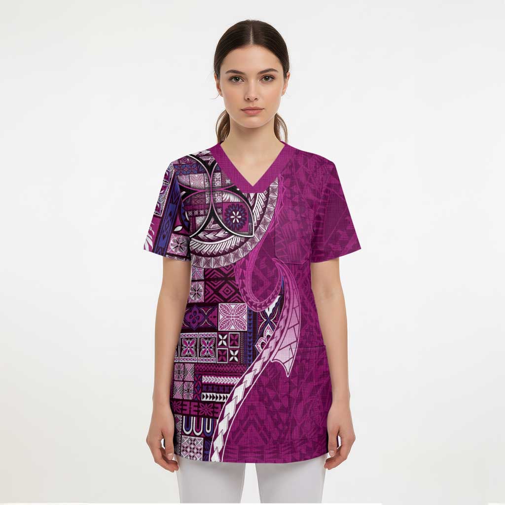 Samoan Siapo Art Tattoo Polynesian Pattern Scrub Top Pink Color LT03 - Polynesian Pride