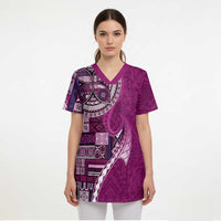 Samoan Siapo Art Tattoo Polynesian Pattern Scrub Top Pink Color LT03 - Polynesian Pride