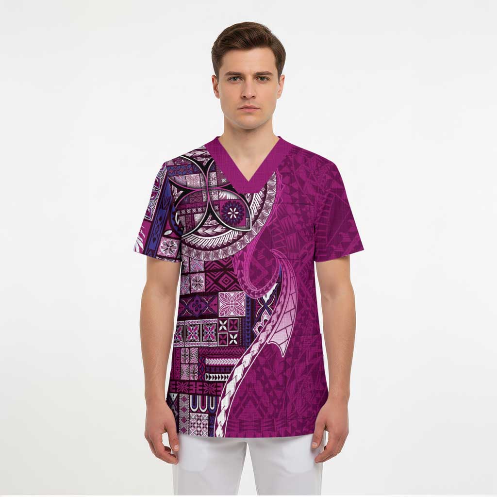Samoan Siapo Art Tattoo Polynesian Pattern Scrub Top Pink Color LT03 - Polynesian Pride