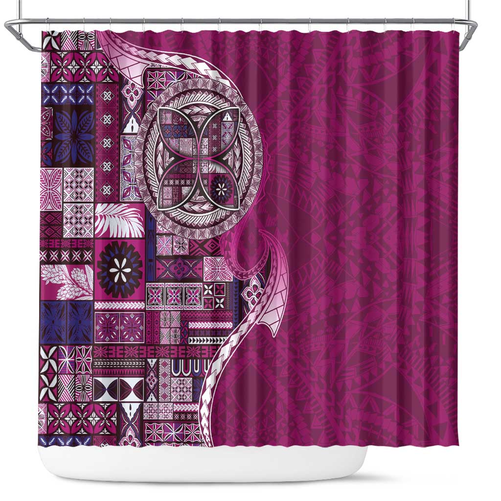 Samoan Siapo Art Tattoo Polynesian Pattern Shower Curtain Pink Color - Polynesian Pride