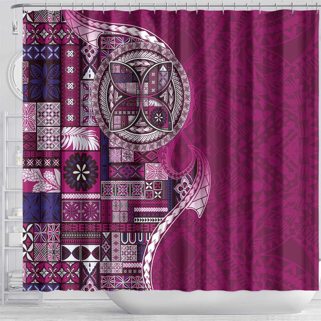 Samoan Siapo Art Tattoo Polynesian Pattern Shower Curtain Pink Color - Polynesian Pride