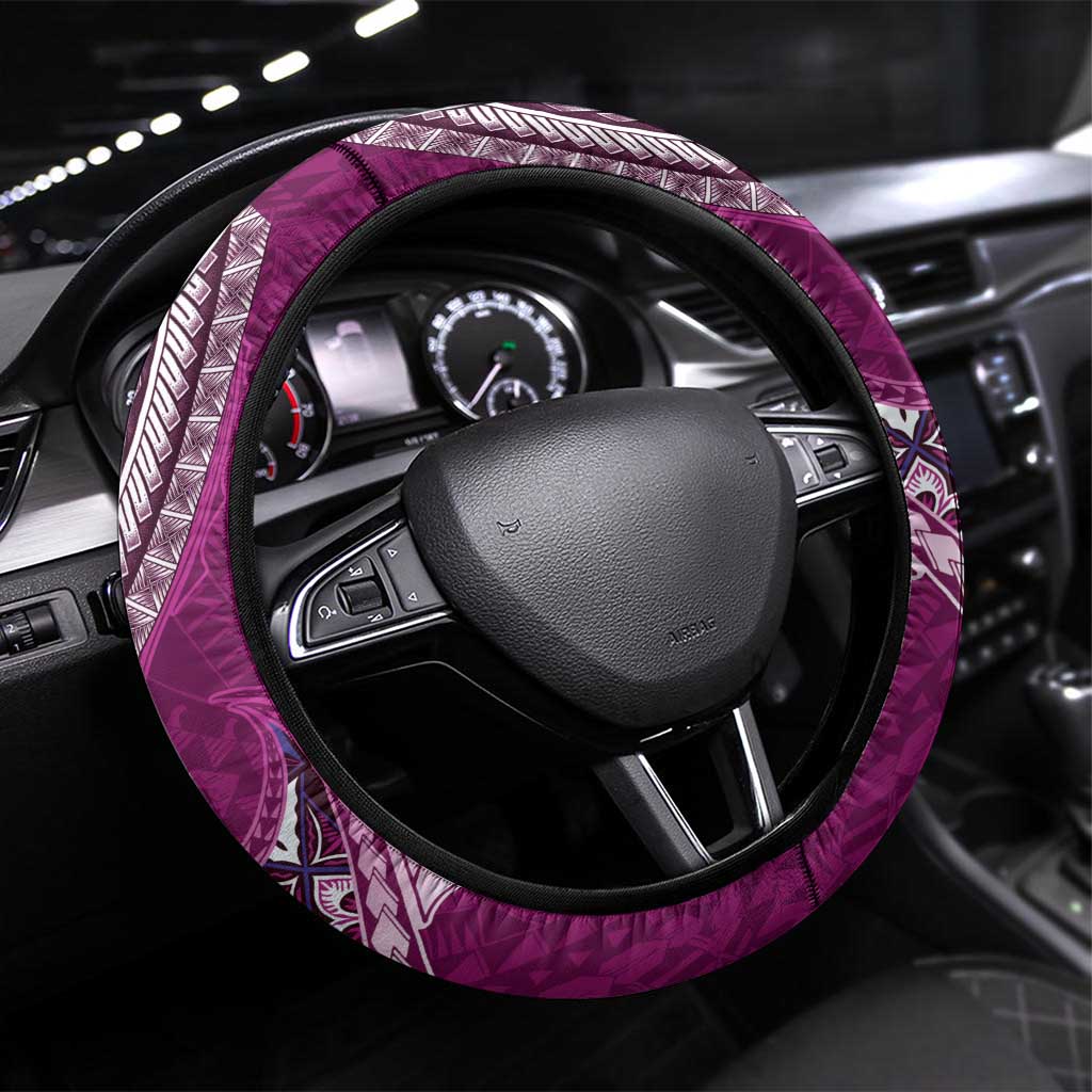 Samoan Siapo Art Tattoo Polynesian Pattern Steering Wheel Cover Pink Color LT03 Universal Fit Pink - Polynesian Pride