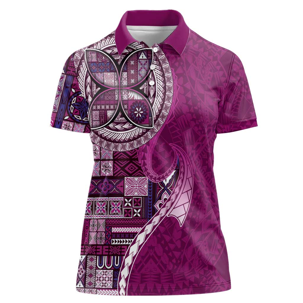 Samoan Siapo Art Tattoo Polynesian Pattern Women Polo Shirt Pink Color - Polynesian Pride