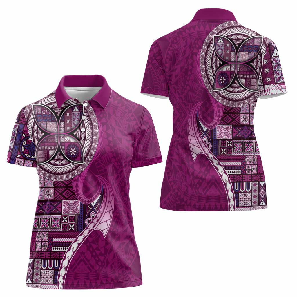 Samoan Siapo Art Tattoo Polynesian Pattern Women Polo Shirt Pink Color - Polynesian Pride