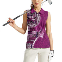 Samoan Siapo Art Tattoo Polynesian Pattern Women Sleeveless Polo Shirt Pink Color - Polynesian Pride